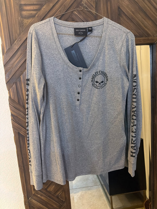 Harley-Davidson Women's Skull Snap Front Long Sleeve Henley Shirt