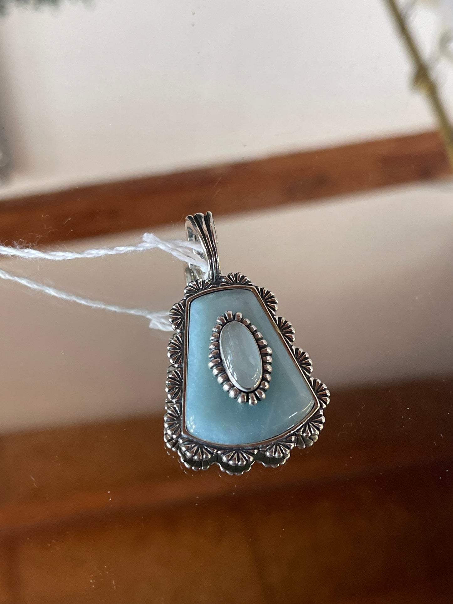 Vintage LSlate SS green stone and quartz