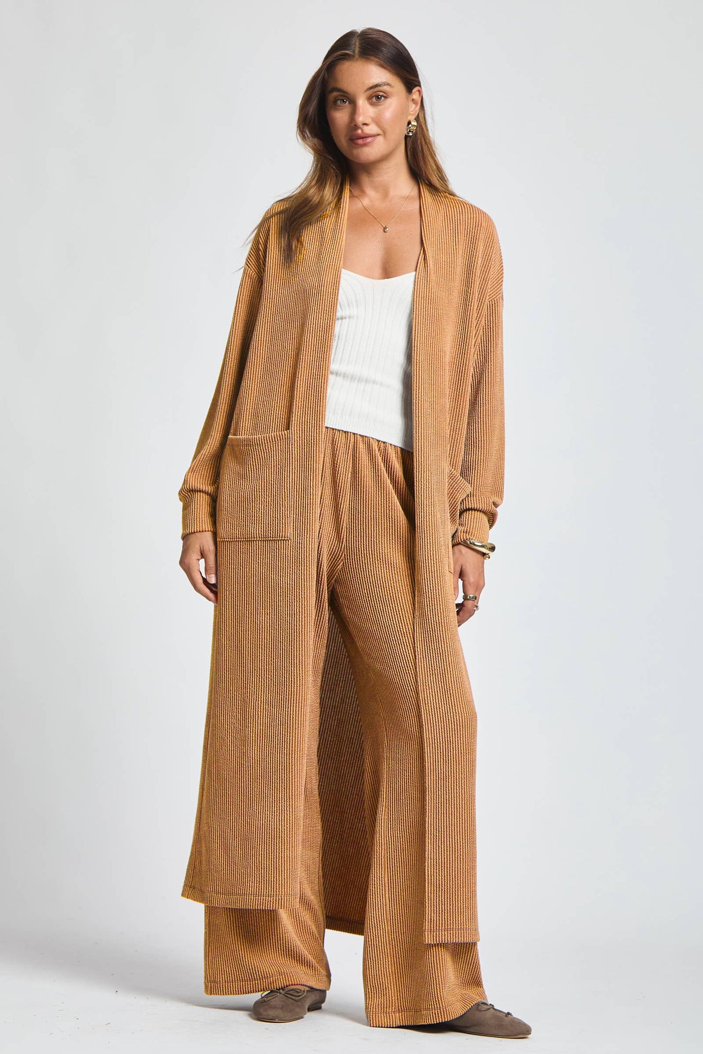 Longline Cardigan + Relaxed Pants 2 Piece: MARIGOLD