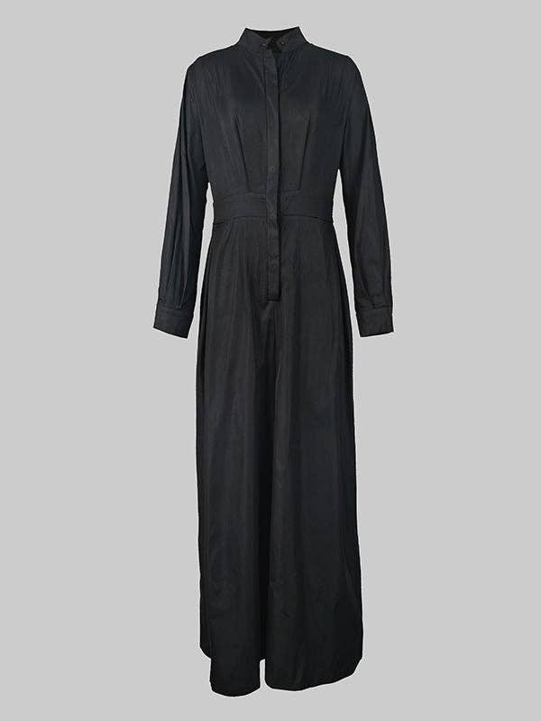 Beltless V-Neck Jumpsuit: GREEN BROWN