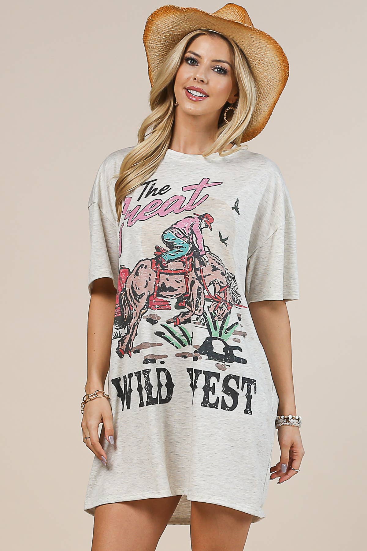 MIA WILD WEST GRAPHIC SHIRT DRESS: OATMEAL