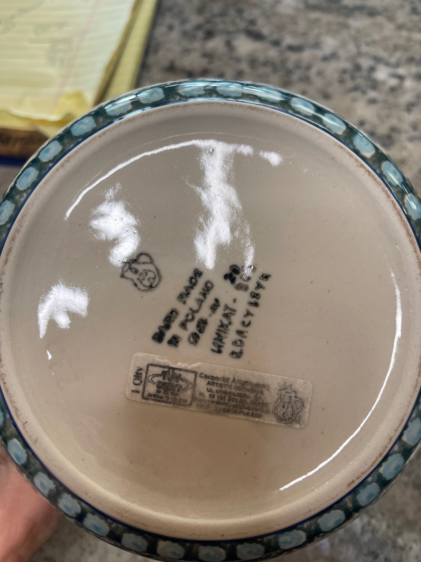 Polish stoneware bowl is a Unikat (Signature) piece produced by Ceramika Artystyczna.