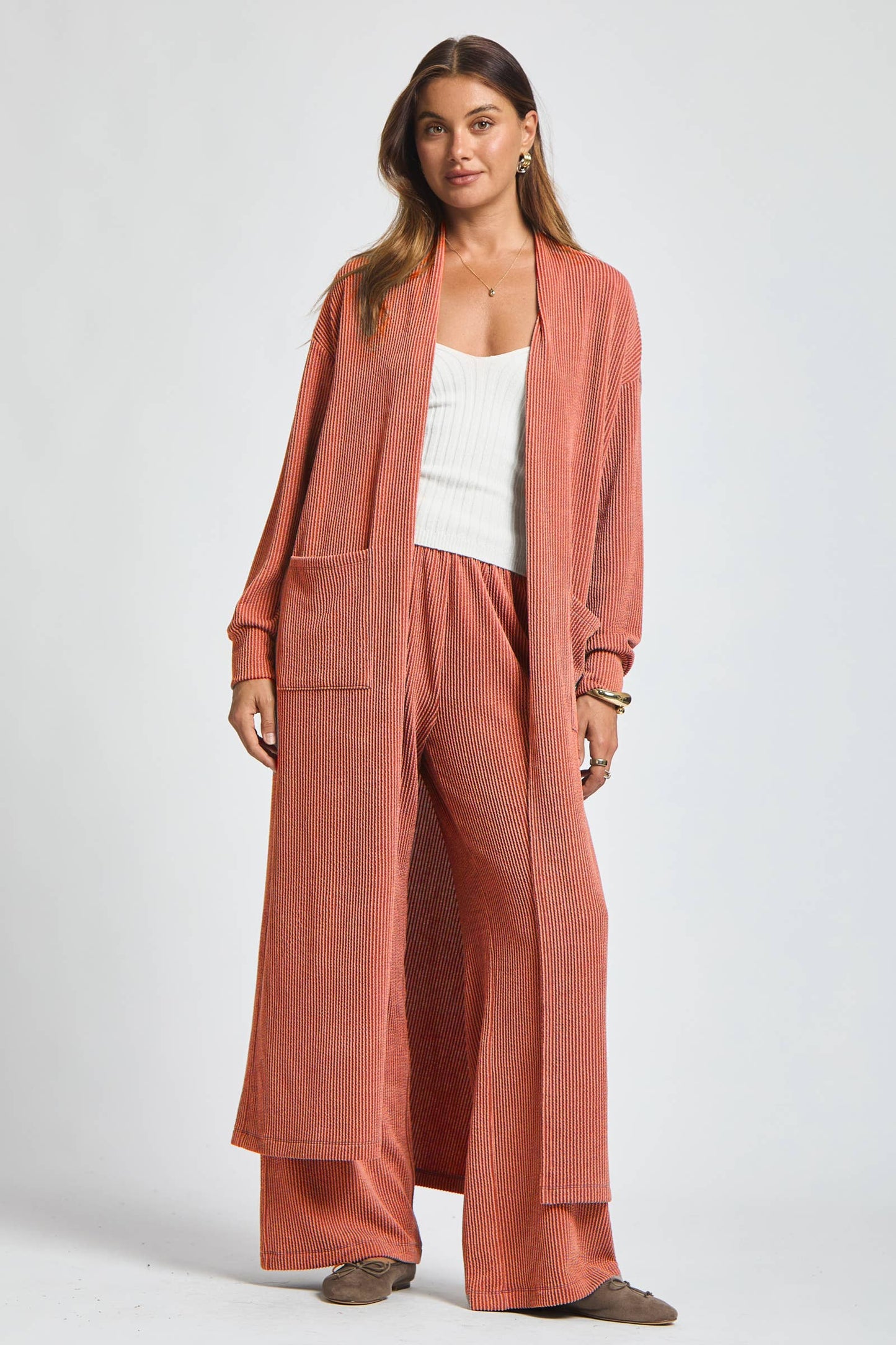 Longline Cardigan + Relaxed Pants 2 Piece: MARIGOLD