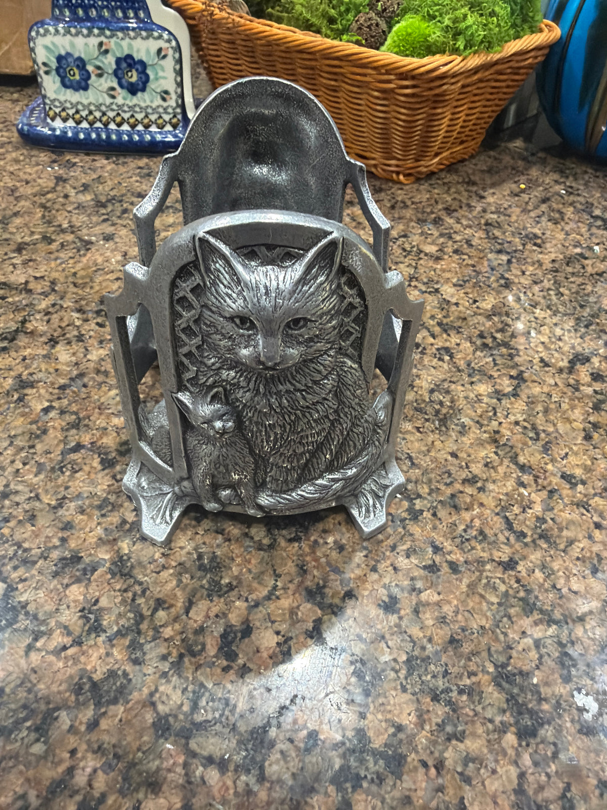 Vintage 1998 Carson Pewter "Cat & Kitten" Jar Candle Holder