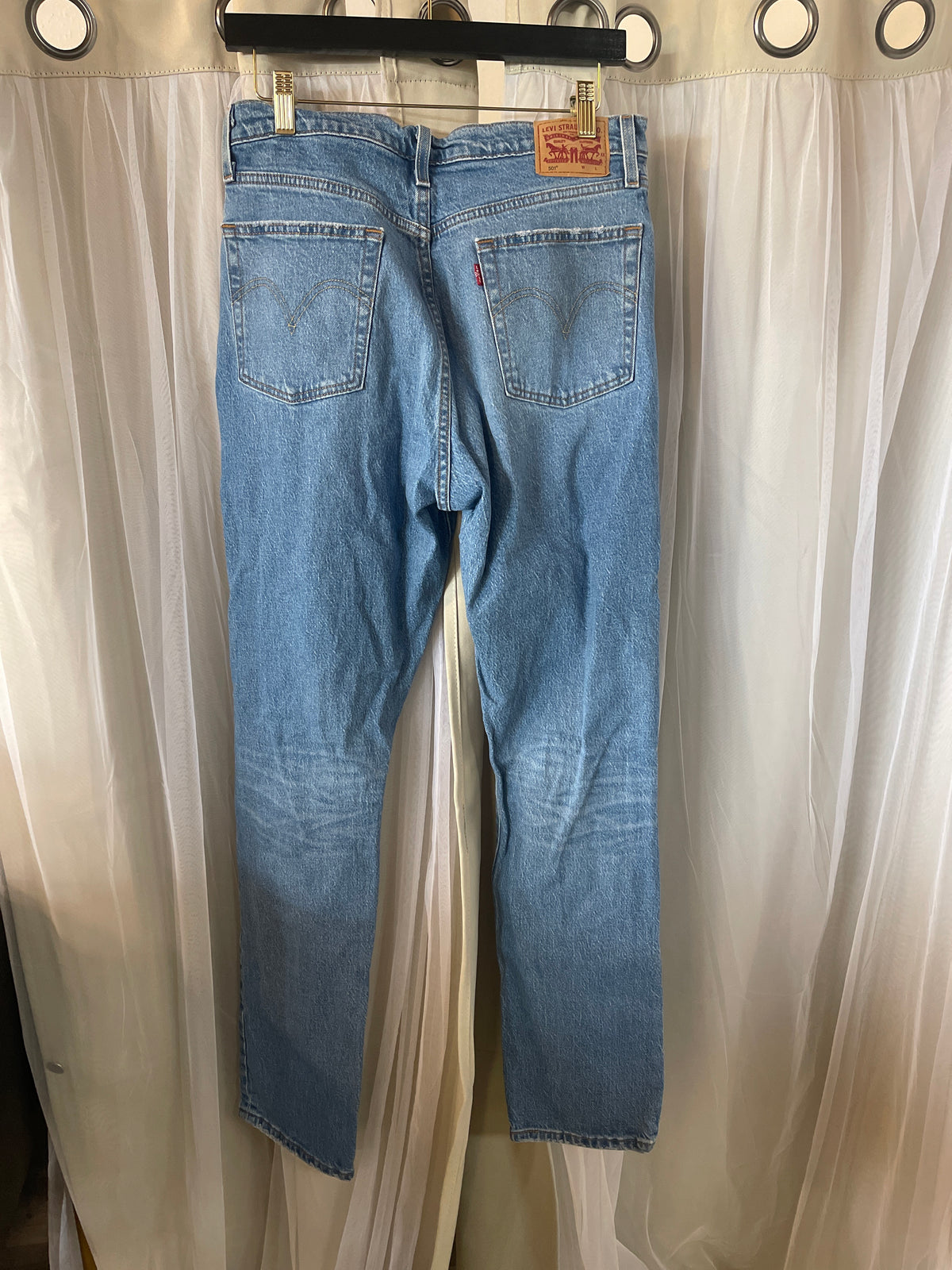 Levi's 501 Jeans Womens 31x32 High Rise Straight Light Wash Distressed 90s Blue