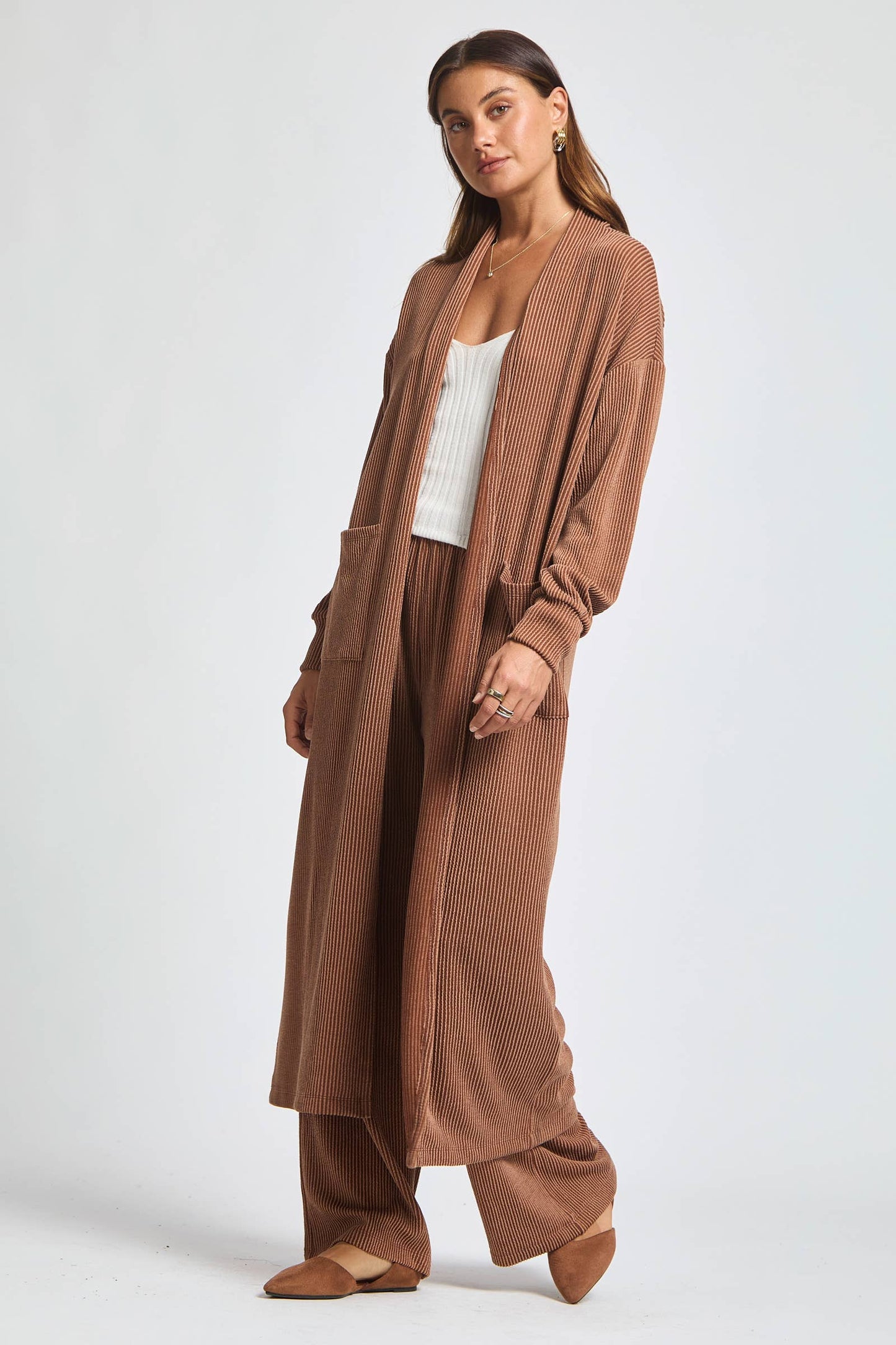 Longline Cardigan + Relaxed Pants 2 Piece: MARIGOLD