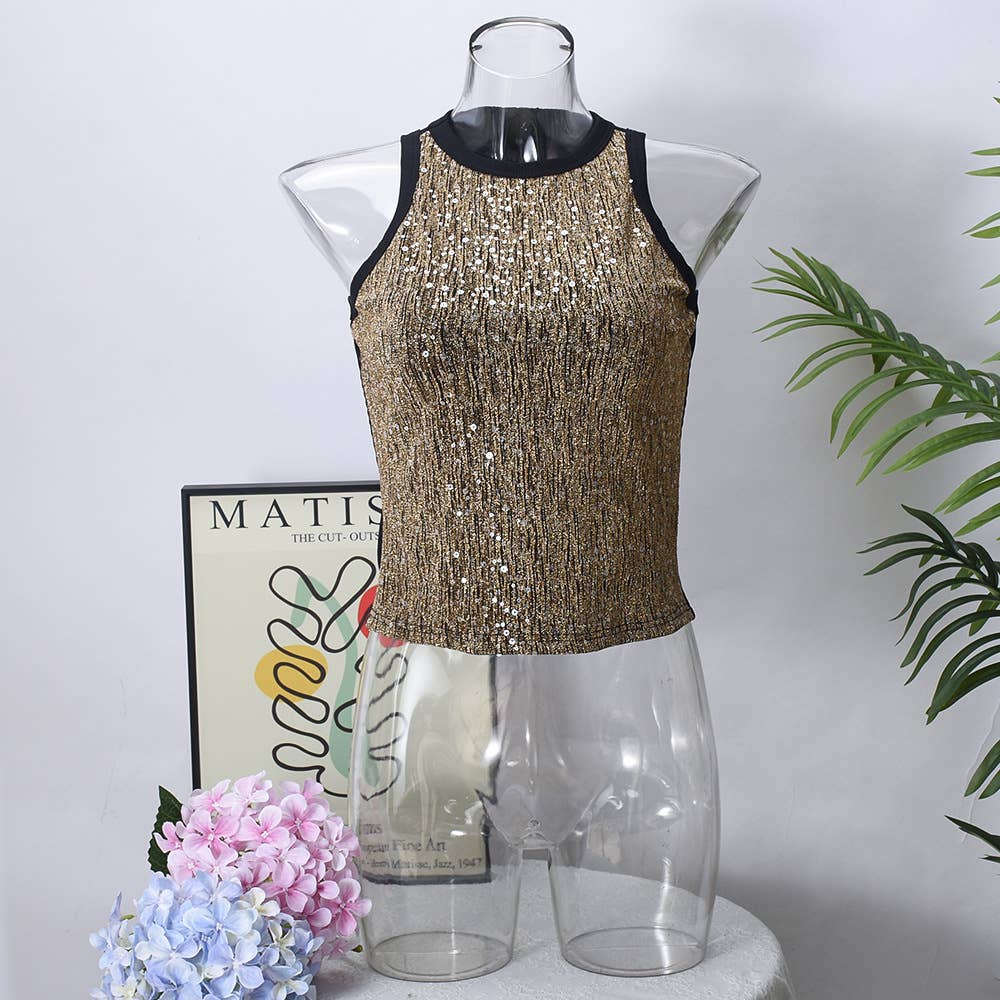 Sequin party tank top: Apricot