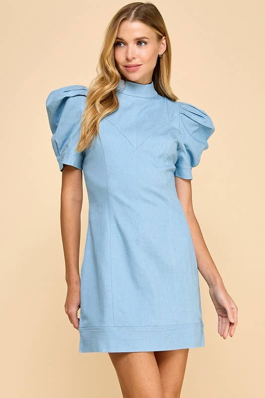 CD05173-Fitted Hidden Rear Zipper Denim Dress: Black