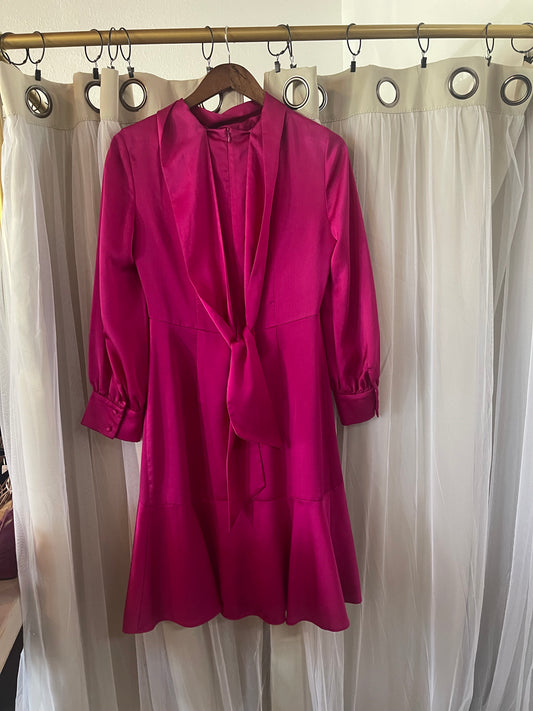 pink satin long-sleeve dress