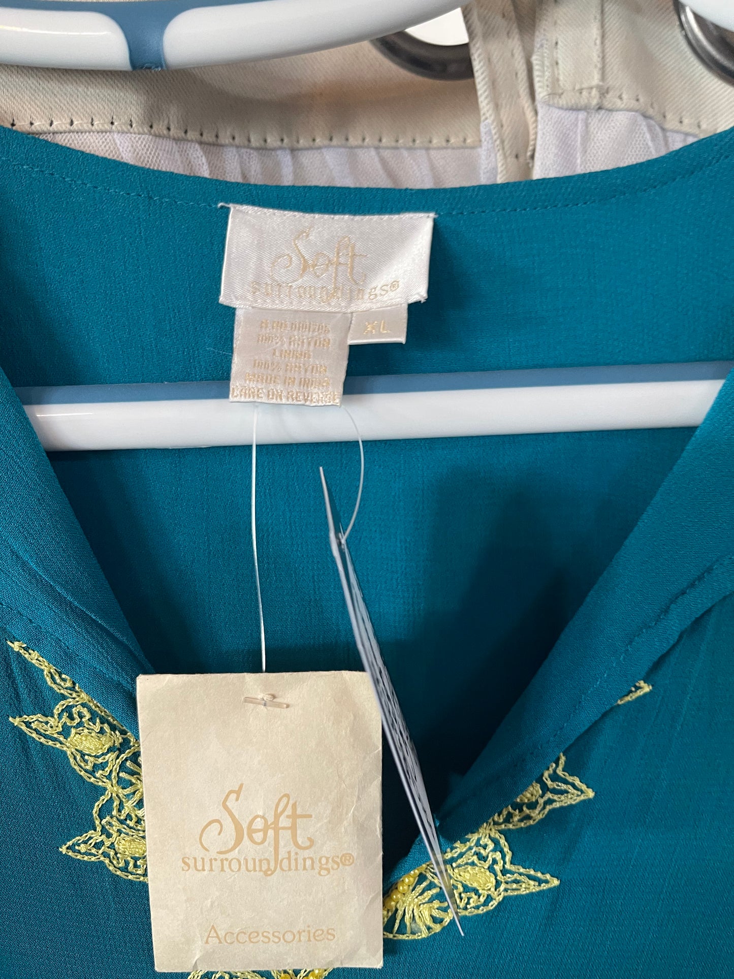 teal green embroidered tunic dress