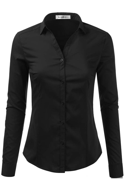Basic Slim Fit Simple LongSleeve Button Down Shirt: Black