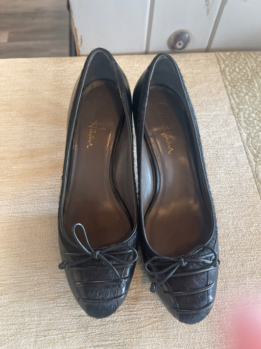 Cole Haan Nike Air Black Leather Pumps with Lace-Up Tie Detai