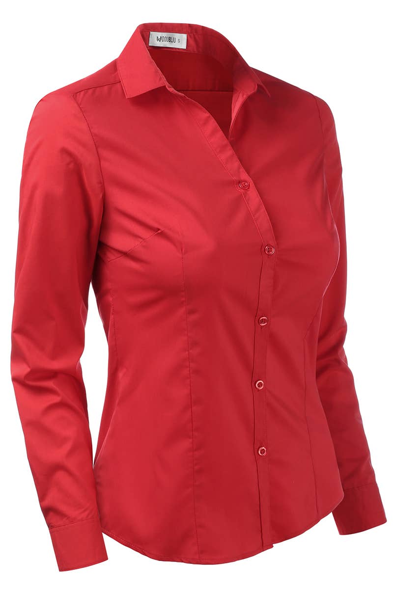 Basic Slim Fit Simple LongSleeve Button Down Shirt: Black