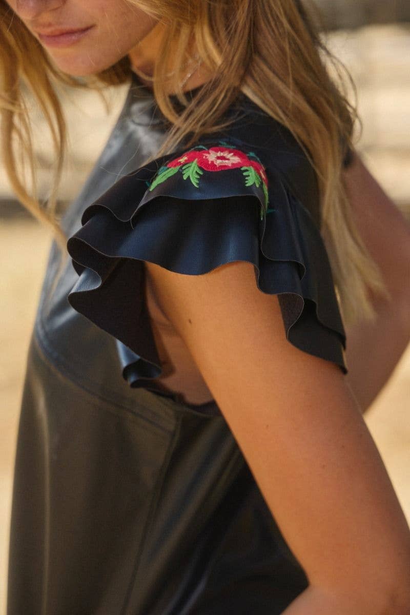 PU Leather Shift Mini Dress: Black /
