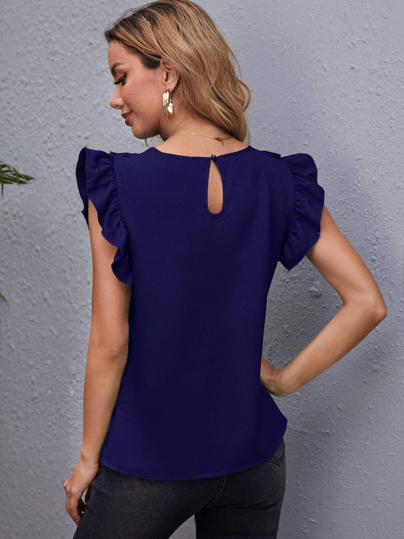 Ruffle armhole solid top: DUSTY
