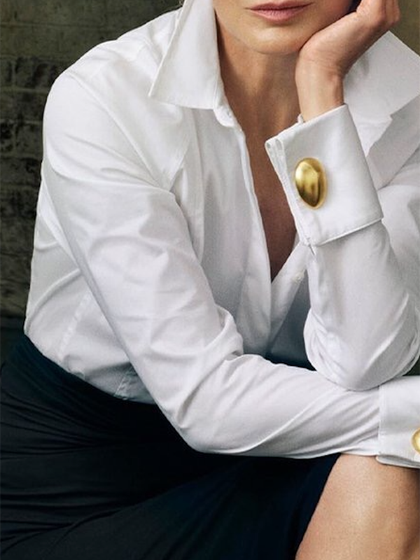 Long Sleeves Loose Buttoned Solid Color Lapel Blouses&Shirts Tops: WHITE