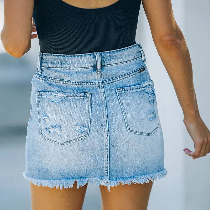 Distressed Raw Hem Denim Mini Skirt SKS6707