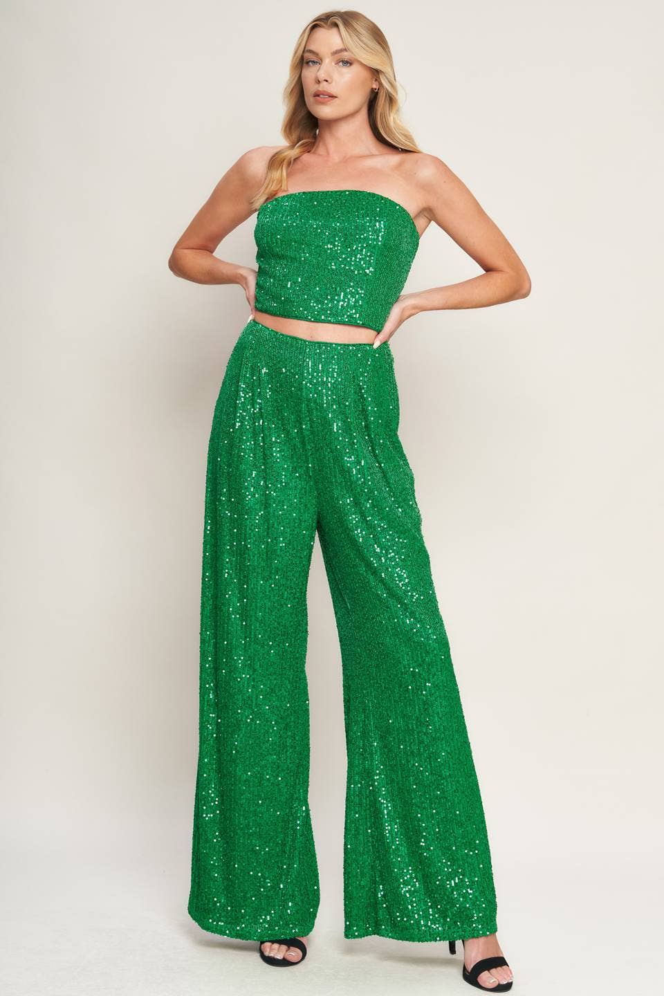 A sequin top and bottom set -GREEN