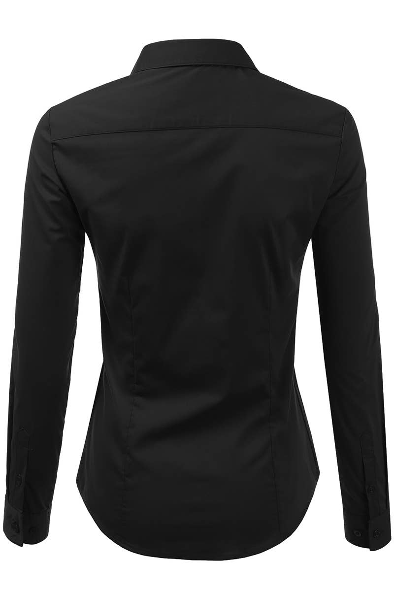 Basic Slim Fit Simple LongSleeve Button Down Shirt: Black