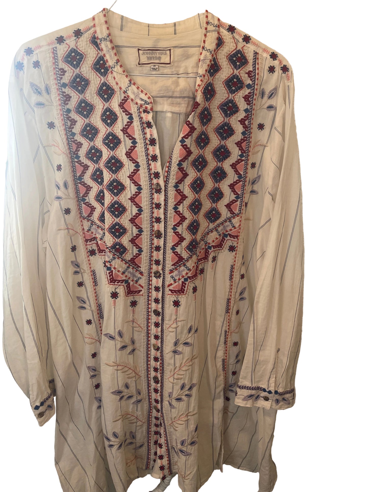 Johnny Was Tunic Women's‎ White Floral Embroidered