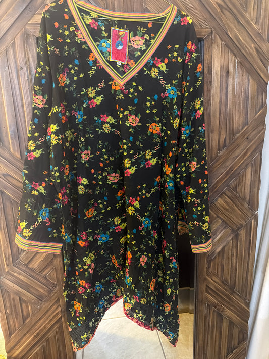 Johnny Was Asymmetrical Floral Sheer Tunic / Swim Cover-Up