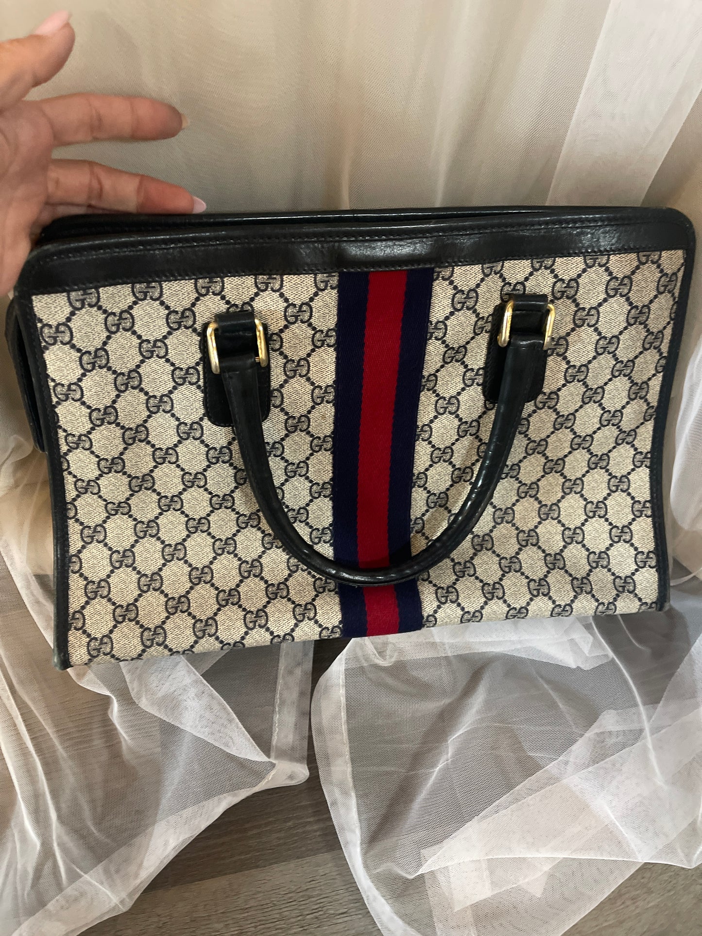 vintage Gucci GG Supreme Sherry Line Tote