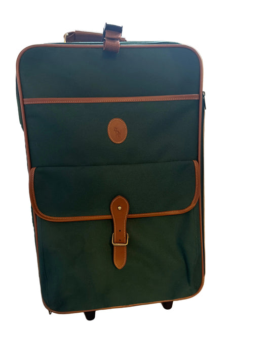 Vintage 1980s Polo Ralph Lauren green canvas roller suitcase.