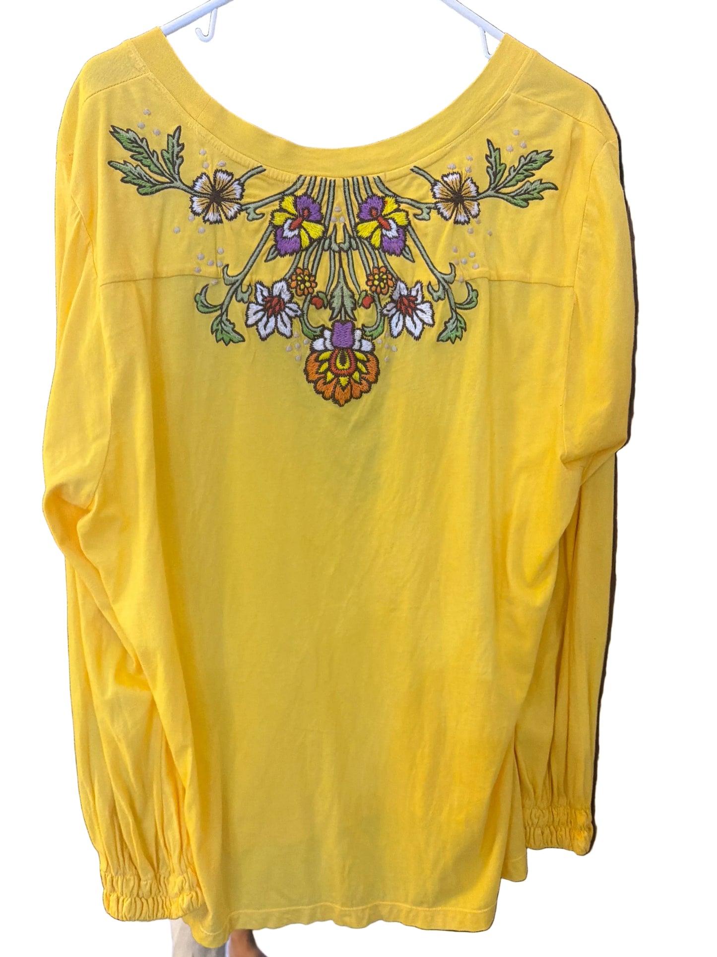 Johnny Was embroidered yellow cuff sleeve blouse
