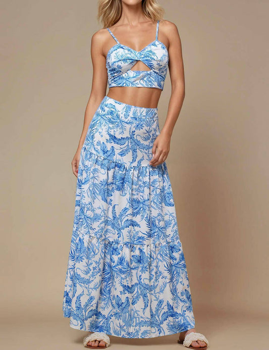Ladies Bowknot Cami Top & Maxi Skirt Set SKST50366: Blue
