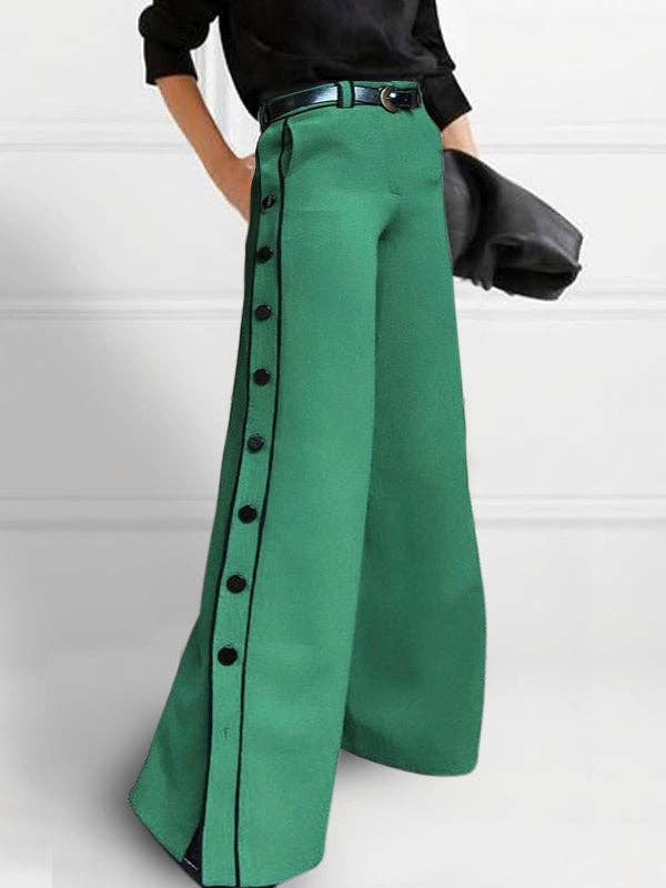 Urban Wide Leg H-Line Solid Color Pants: GREEN / M