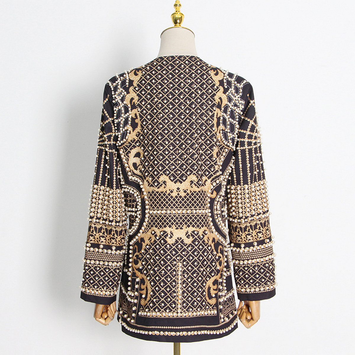 Stylish V-Neck Beaded Print Blazer Jacket: Yellow