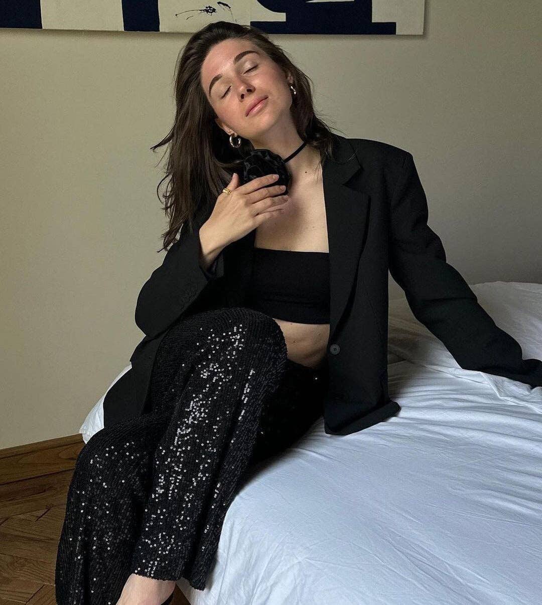 Sweetkama Ladies Solid Glitter Sequin Long Loose Pants: