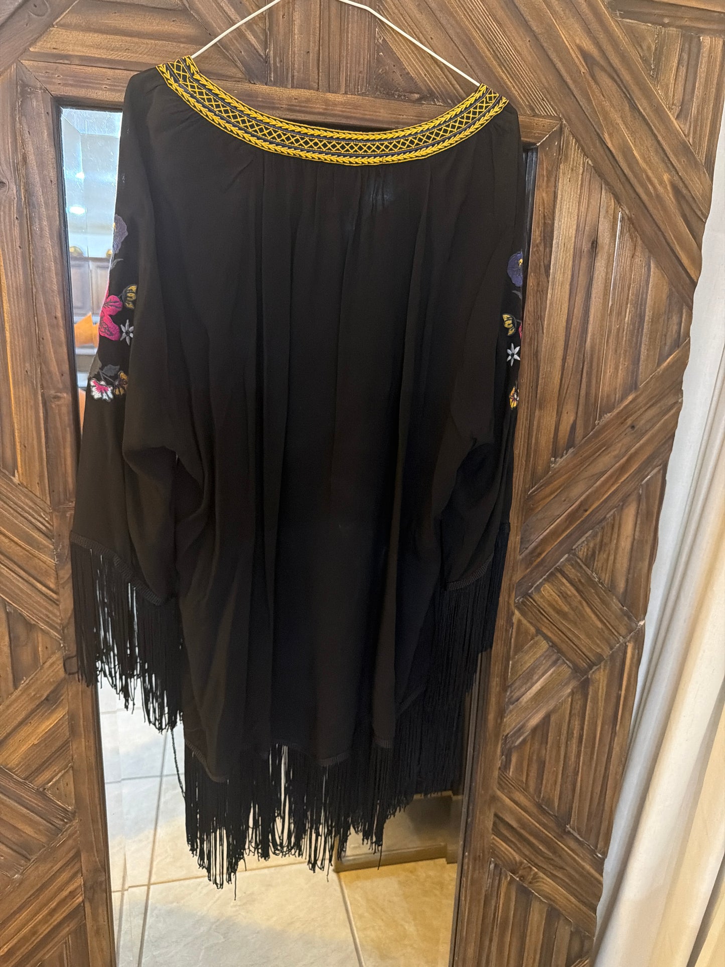 Ariat Black Floral Embroidered Fringe Top