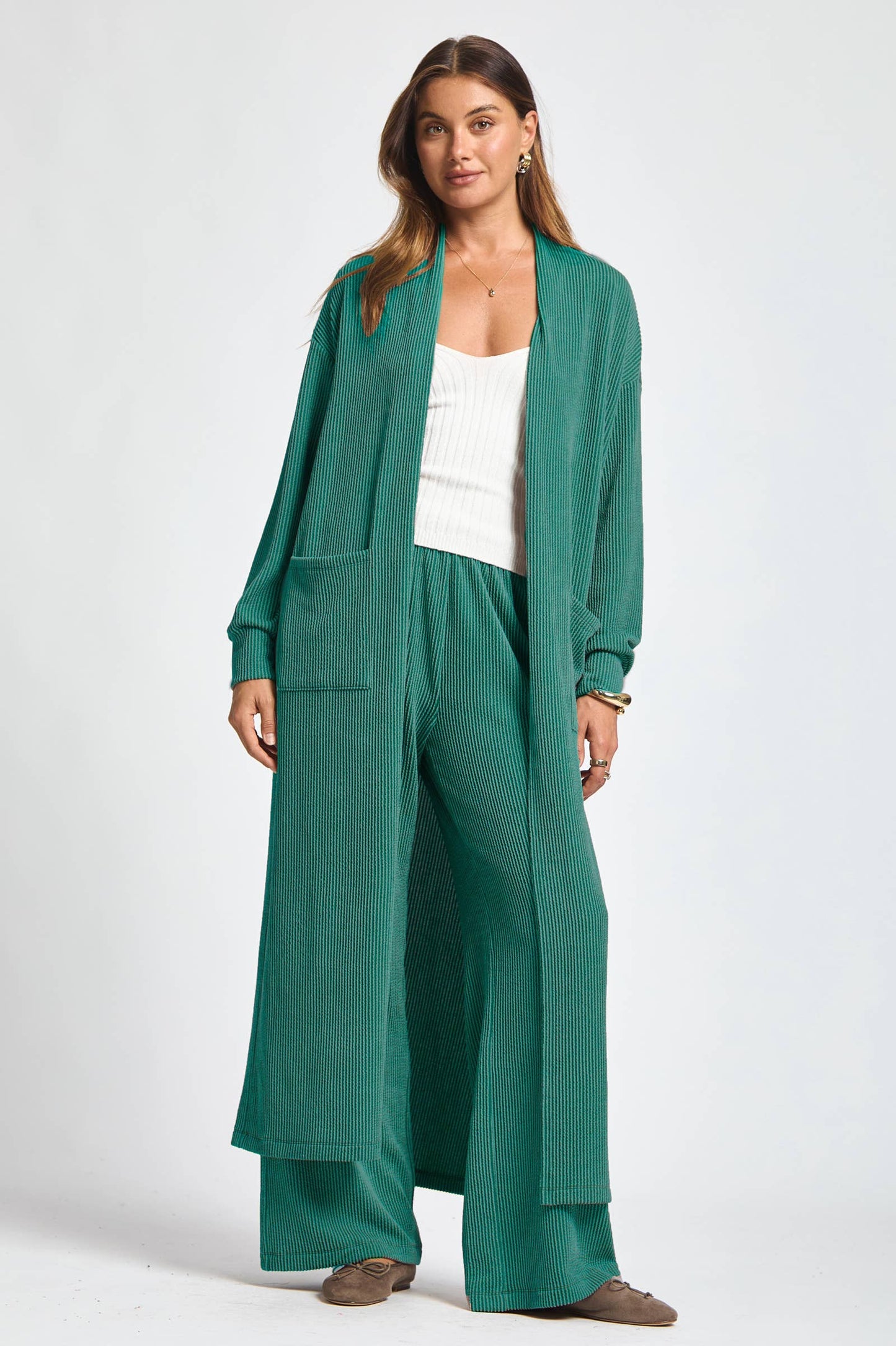 Longline Cardigan + Relaxed Pants 2 Piece: MARIGOLD