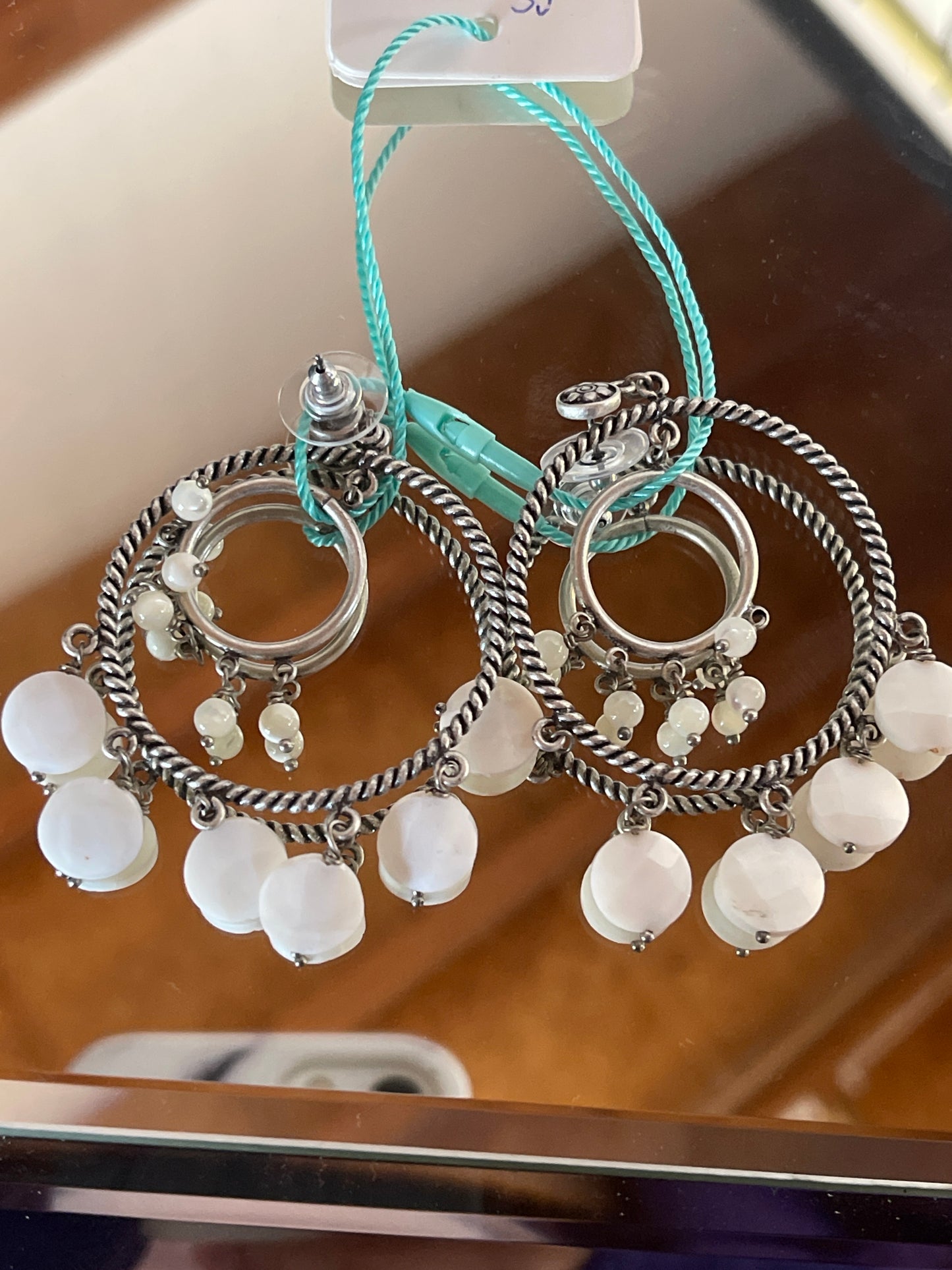 Silver White Stone Earrings