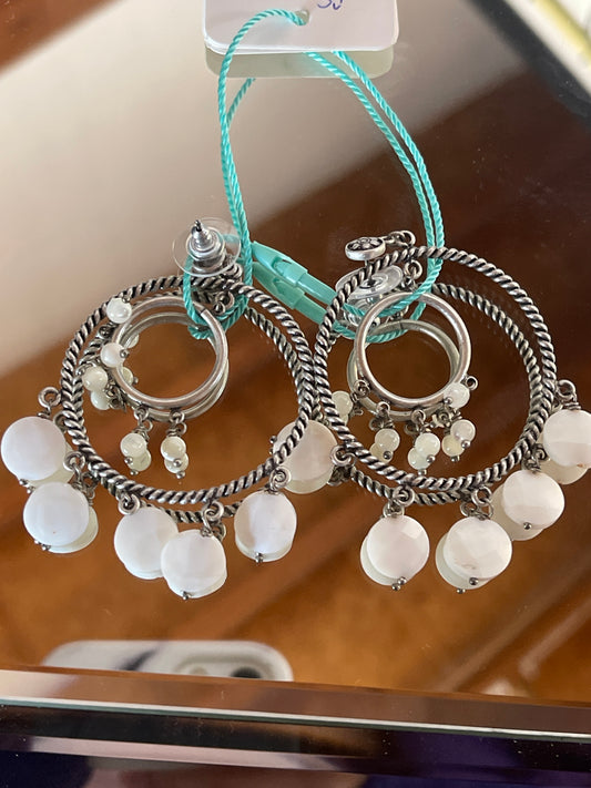 Silver White Stone Earrings