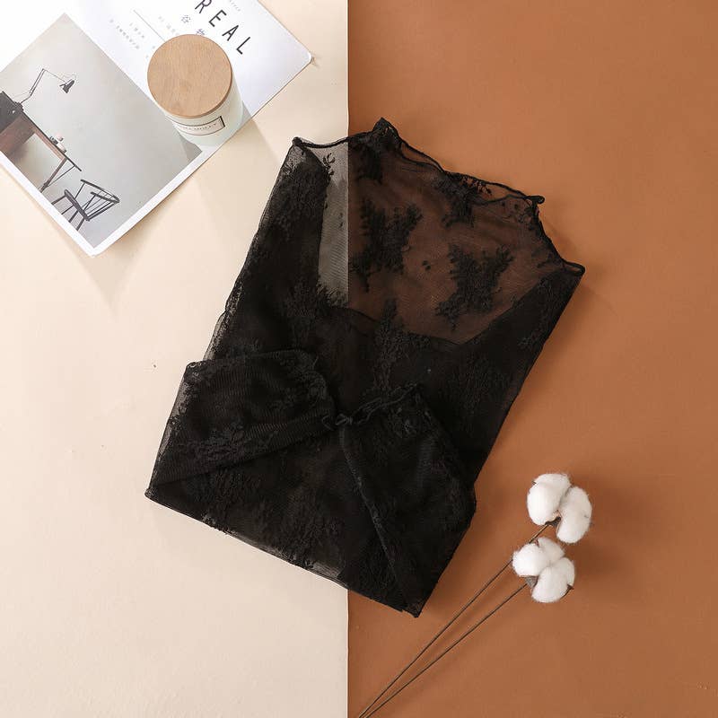 Floral Lace Sheer Mesh Layering see through Top: White
