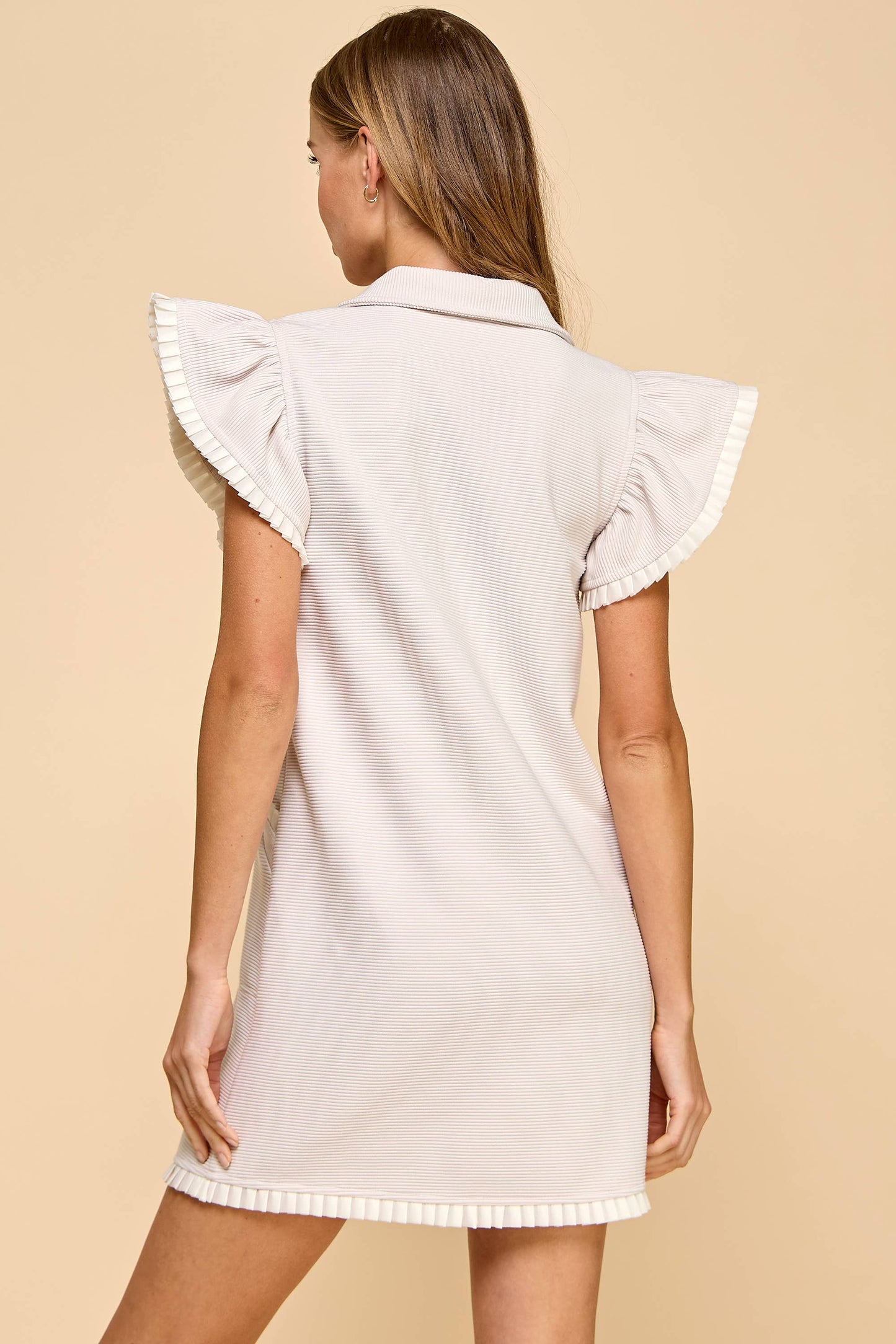 CD05471-Ribbed Half Zip Collar Textured Knit Dress: Green / L