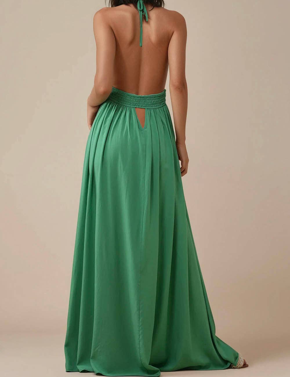 Ladies Deep V-Neck Sleeveless Halter Backless Maxi Dress