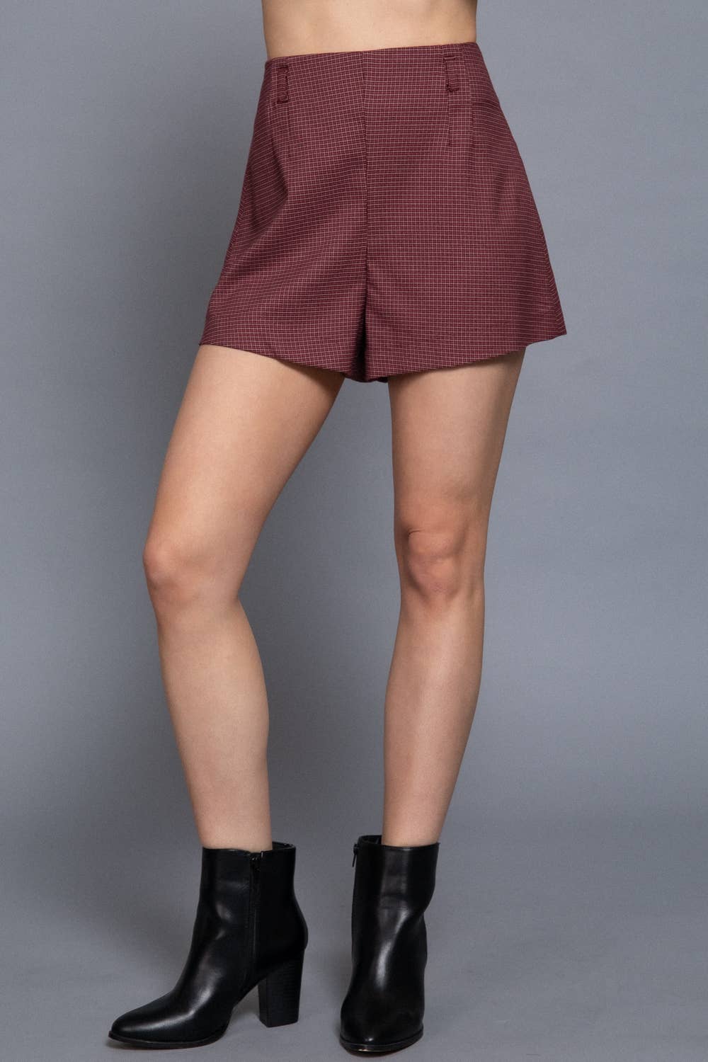 Checked High Waist Shorts:taupe