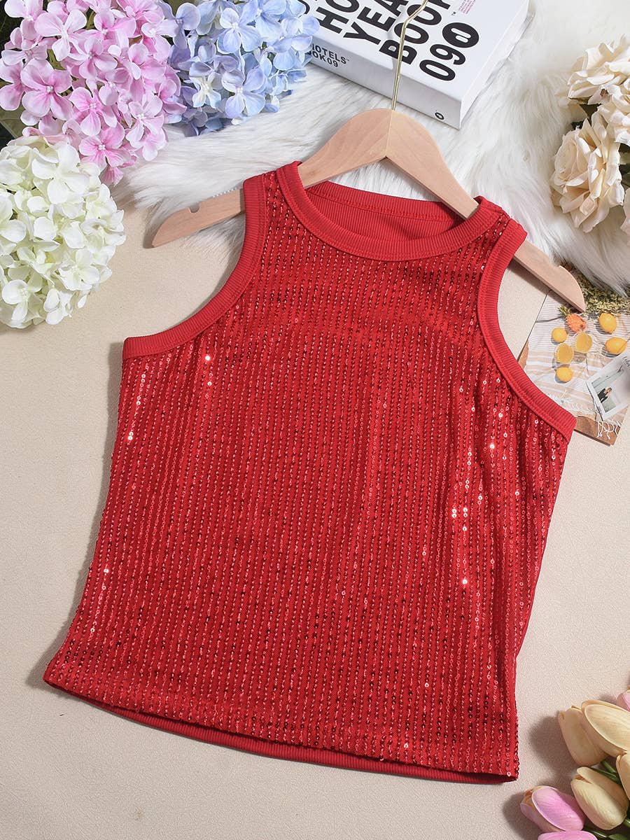 Sequin party tank top: Apricot