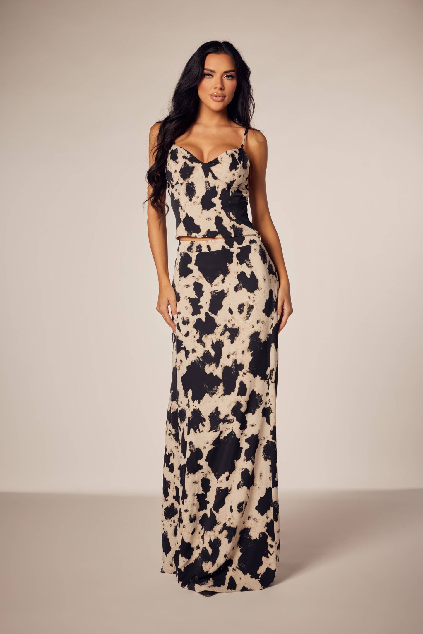 Cowhide Satin Woven Skirt Set: Black