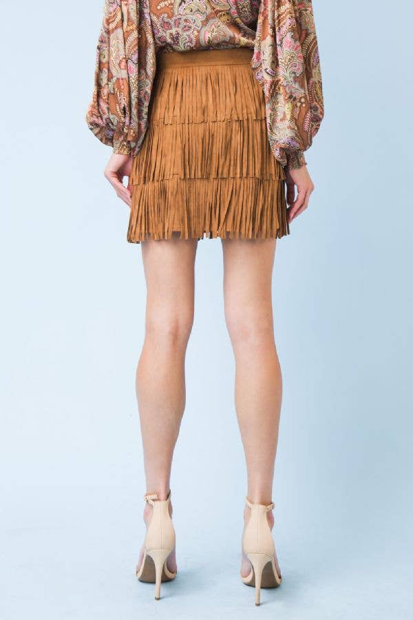 A faux suede mini skirt: CAMEL