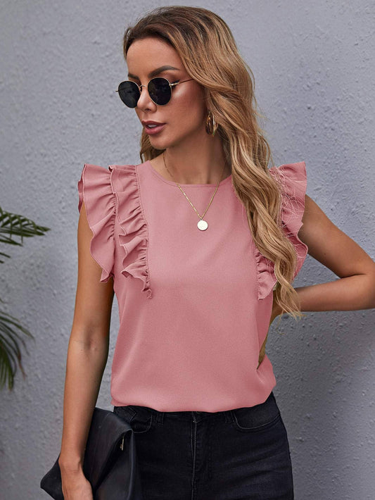 Ruffle armhole solid top: DUSTY