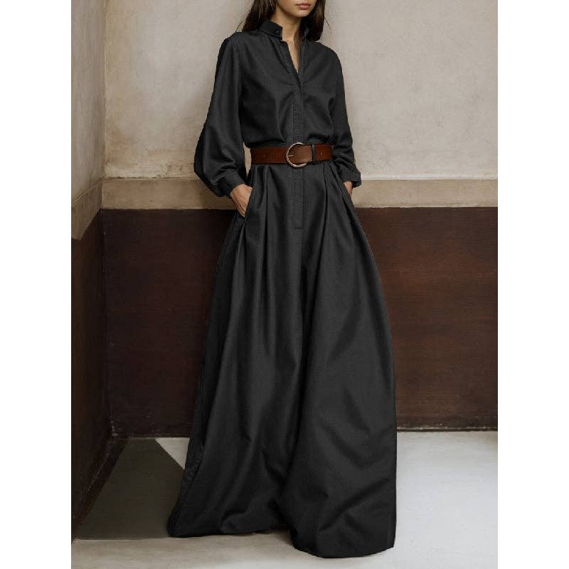 Beltless V-Neck Jumpsuit: GREEN BROWN