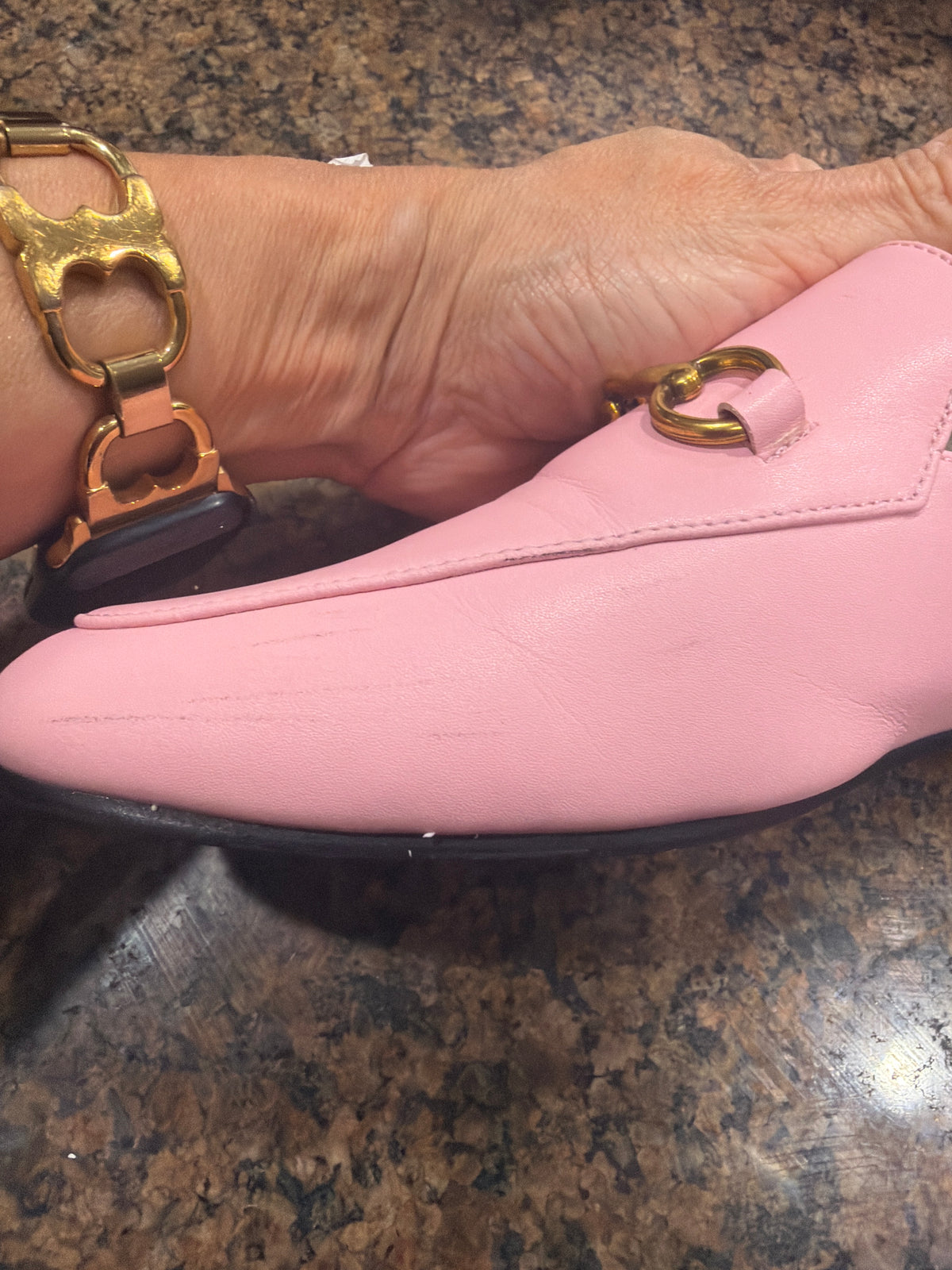 ARQA Pink Leather Horsebit Mule Loafers size 7
