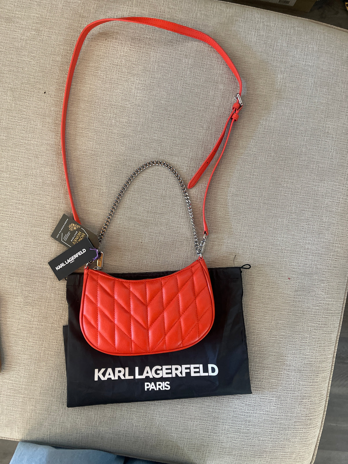 Karl Lagerfeld Paris Demi Lafayette Shoulder Bag in a vibrant red quilted leather finish