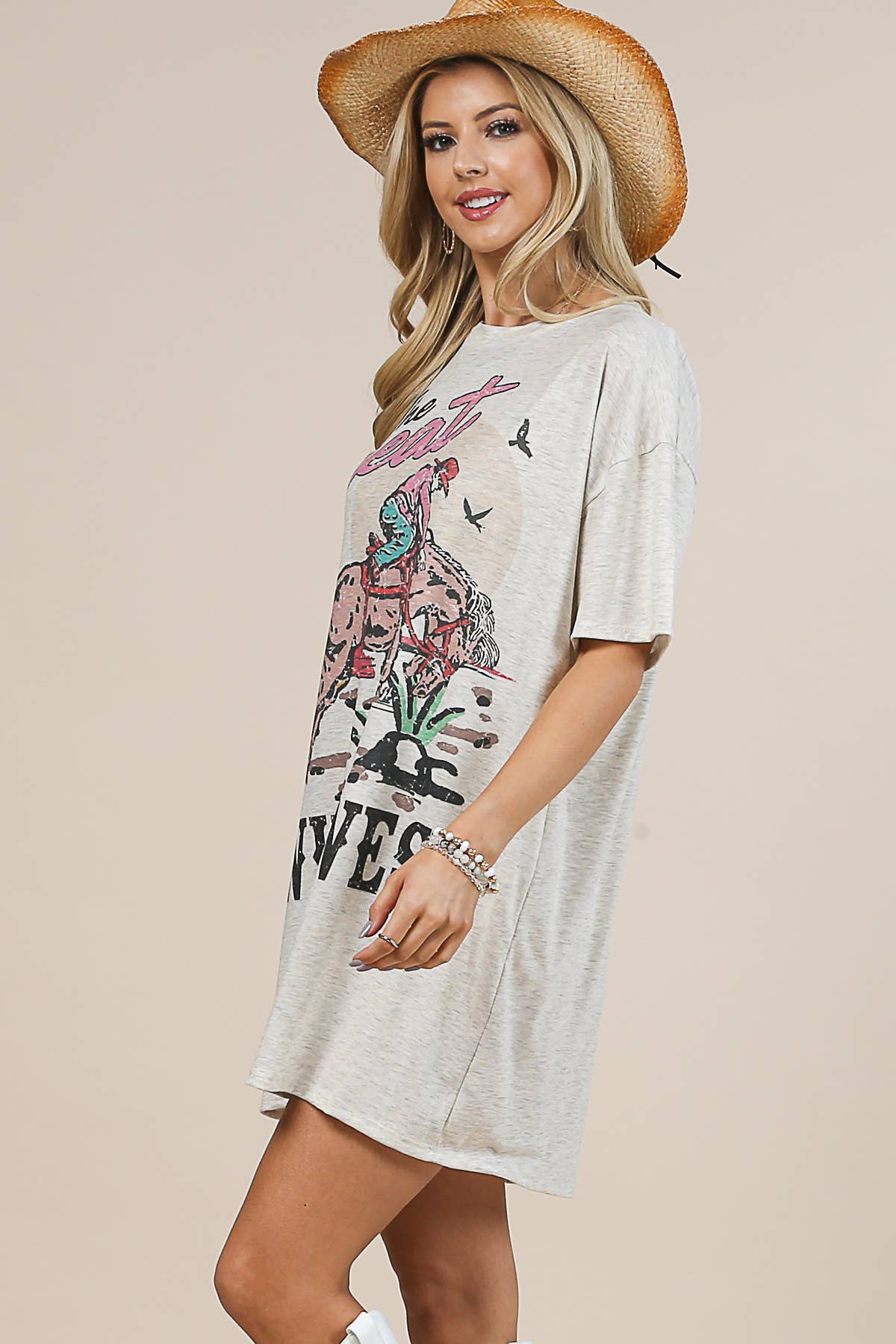 MIA WILD WEST GRAPHIC SHIRT DRESS: OATMEAL
