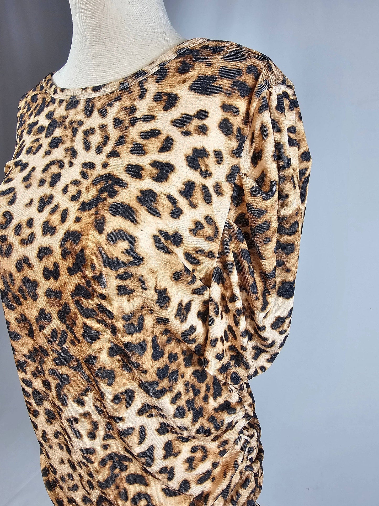 TZ82 Leopard Puff Sleeve Blouse: Leopard / S