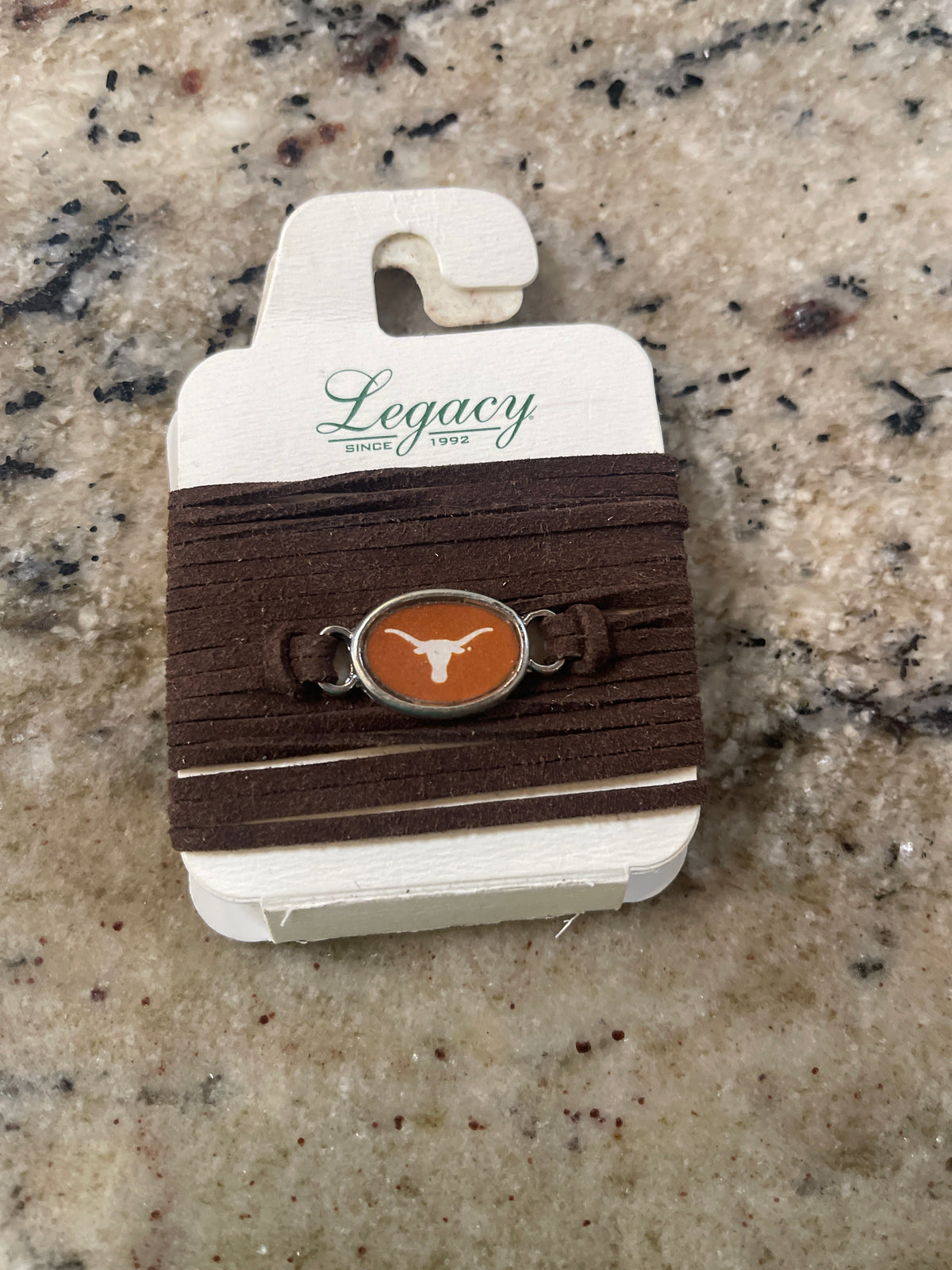 officially licensed Texas Longhorns suede/leather multi-strand wrap bracelet by the brand Legacy (Legacy Athletic).